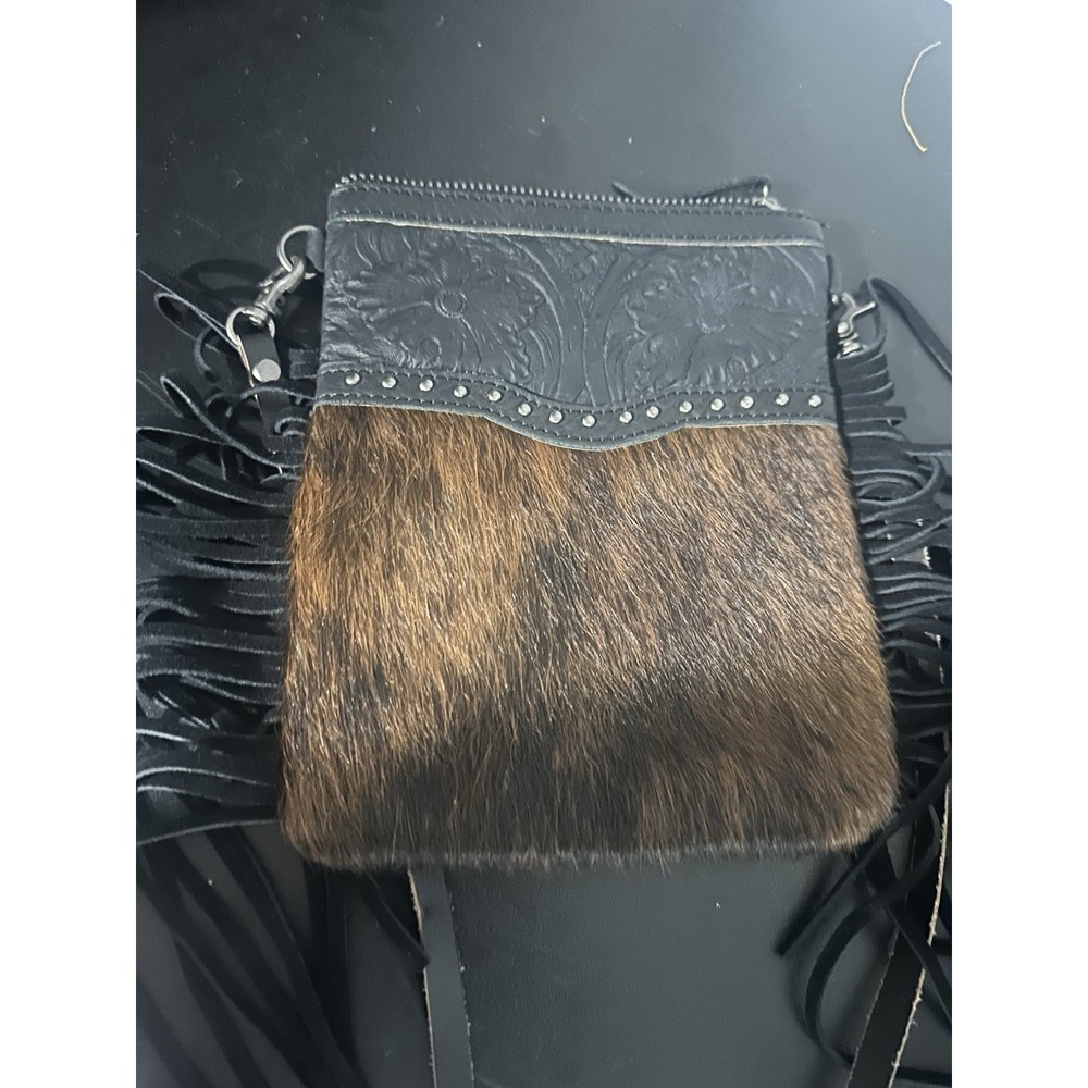 Montana West Genuine Leather Hair On Fringe Crossbody Bag Western Cowgirl